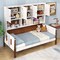 Pine Wood Twin Bed with Bookcase, Storage Shelves and Modern Vintage Design